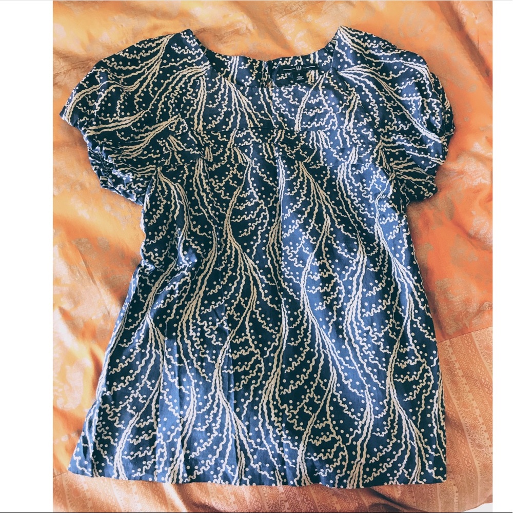Gap blue bubble sleeve silk blouse top